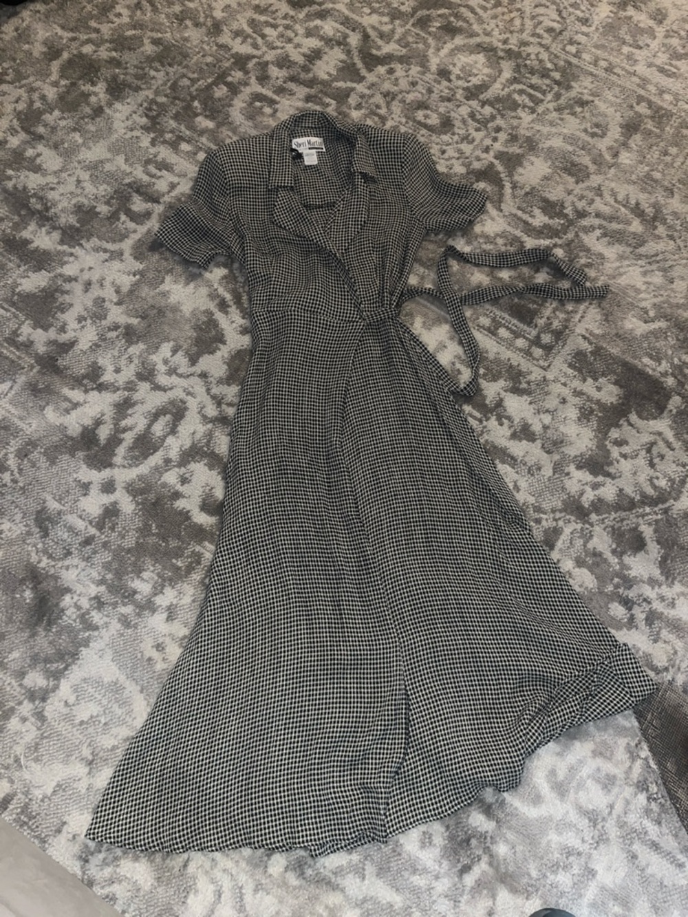 Sheri Martin Black and White Gingham Maxi Wrap Dress